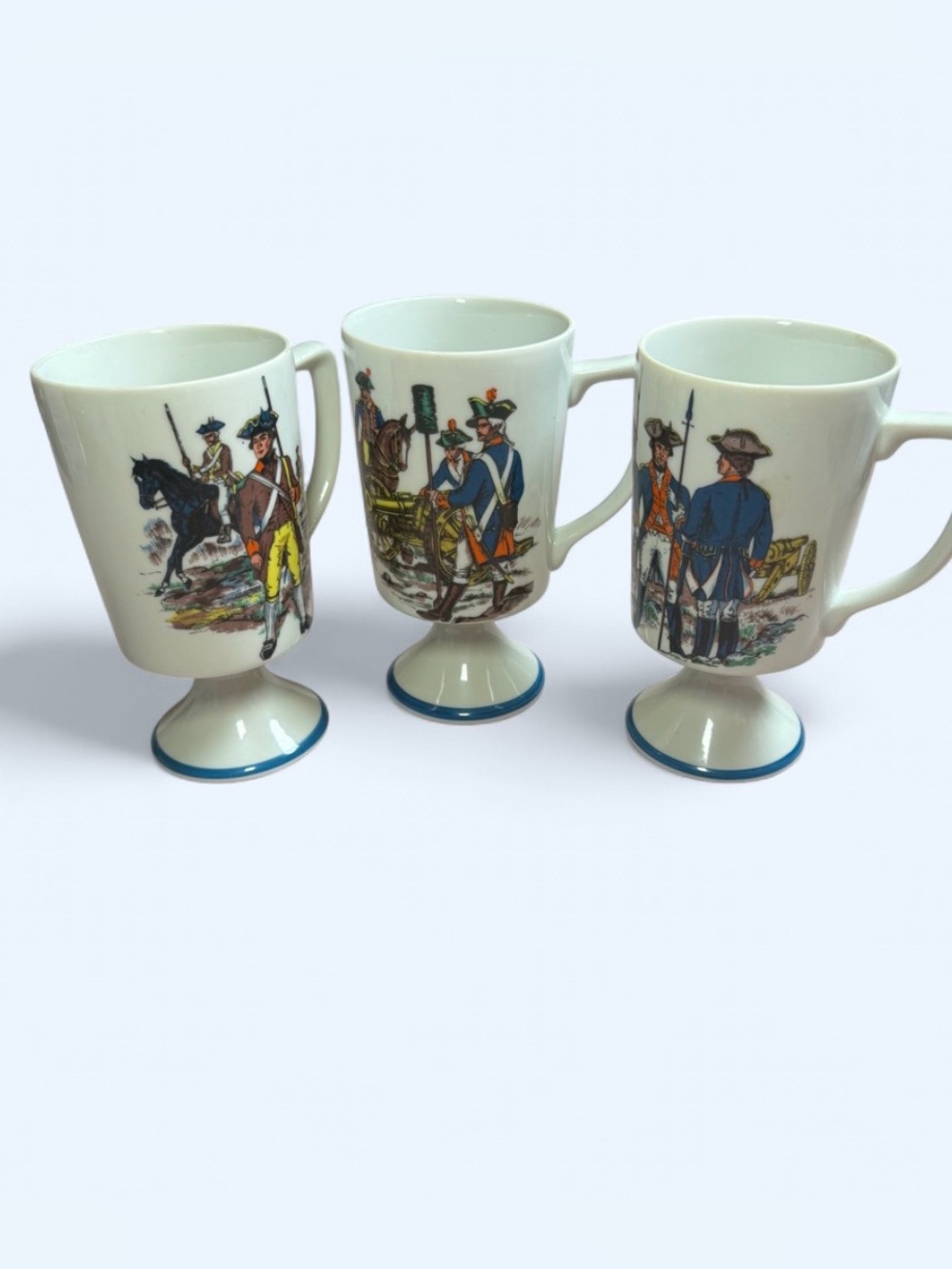 Fred Roberts Revolutionary War Tea Coffee White Porcelain Mugs Set Bundle of 3